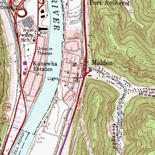 Topographic Map of Malden Post Office, WV