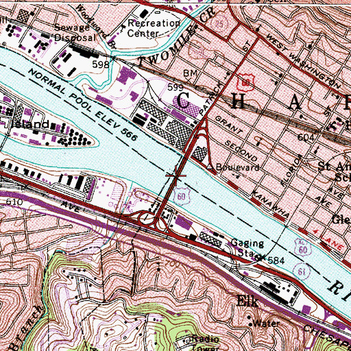 Topographic Map of Patrick Street Bridge, WV
