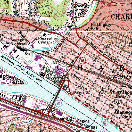 Topographic Map of Patrick Street Market (historical), WV