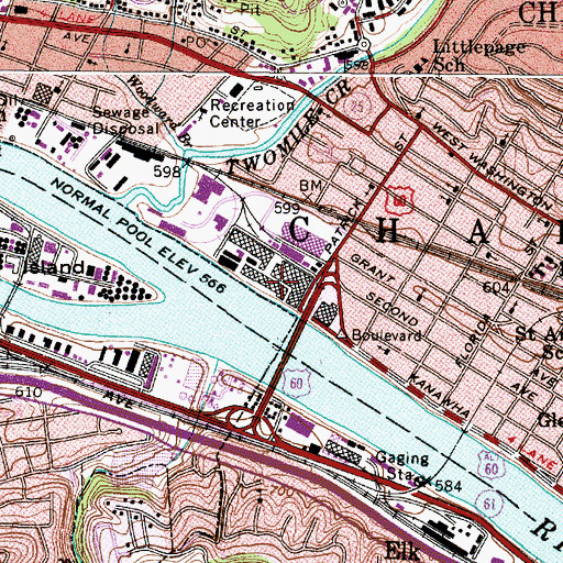 Topographic Map of Patrick Street Plaza Shopping Center, WV