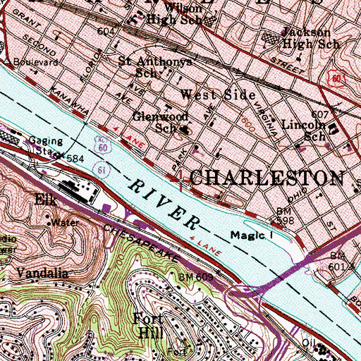 Topographic Map of Ruffner Memorial Park, WV