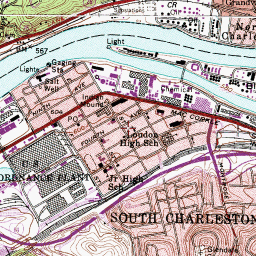 Topographic Map of South Charleston Post Office, WV