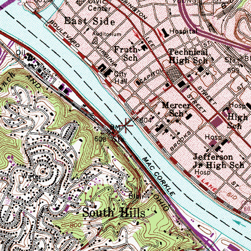 Topographic Map of South Side Bridge, WV