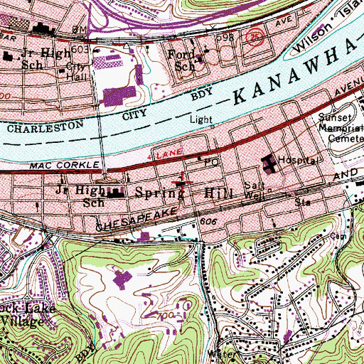 Topographic Map of Spring Hill Elementary School (historical), WV