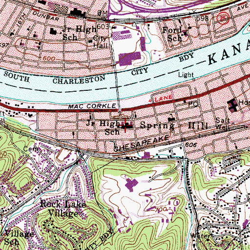 Topographic Map of Spring Hill Junior High School (historical), WV