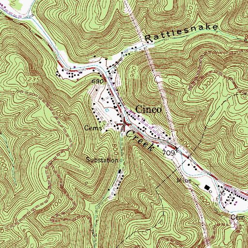 Topographic Map of Sprucepine Hollow, WV