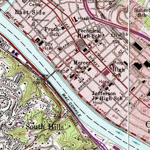 Topographic Map of Charleston Catholic High School, WV