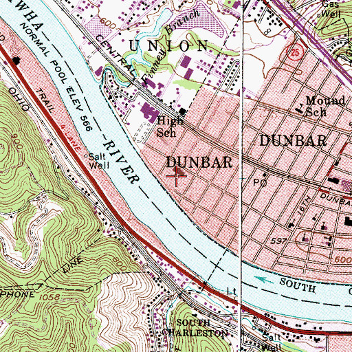 Topographic Map of Dunbar Primary School, WV
