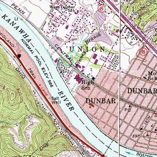 Topographic Map of Dunbar Middle School, WV