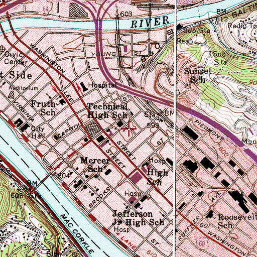 Topographic Map of First Baptist Church, WV