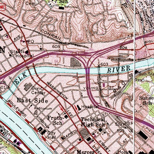 Topographic Map of John F Kennedy Center, WV