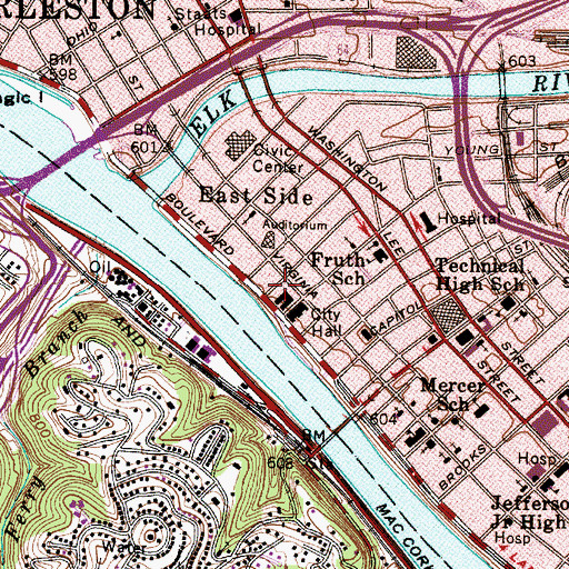 Topographic Map of Kanawha County Courthouse, WV