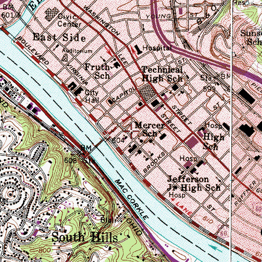 Topographic Map of Kanawha Valley Memorial Hospital (historical), WV