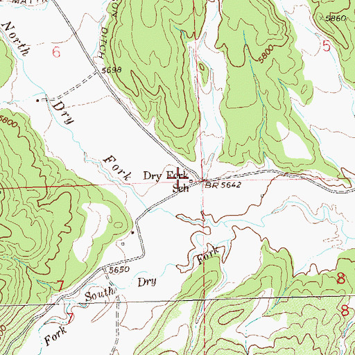 Topographic Map of Dry Fork School, CO
