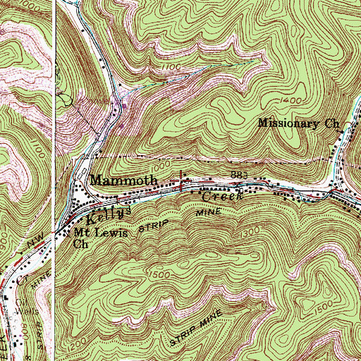 Topographic Map of Mammoth Post Office, WV