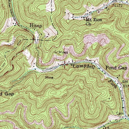 Topographic Map of Pond Gap Post Office, WV