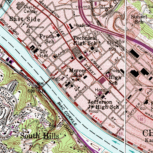 Topographic Map of Sacred Heart Grade School, WV