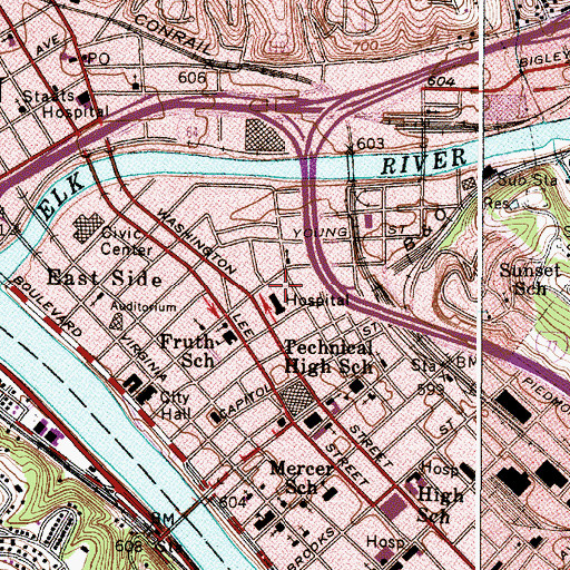 Topographic Map of Saint Francis Hospital, WV