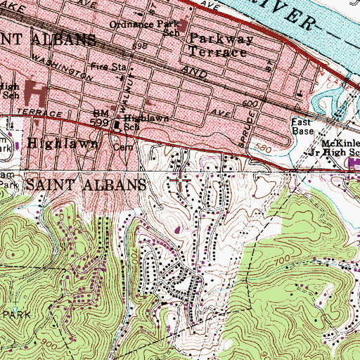 Topographic Map of Sweet Acres, WV