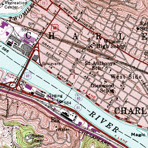 Topographic Map of Cabell Alternative High School, WV