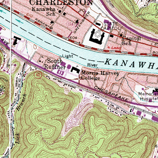 Topographic Map of Dickinson Hall, WV
