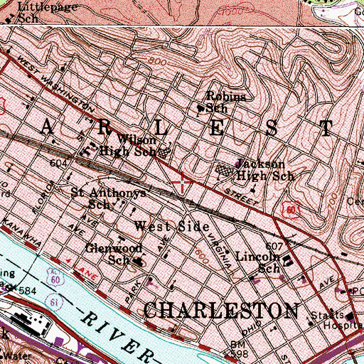 Topographic Map of Charleston Fire Department Station 2, WV
