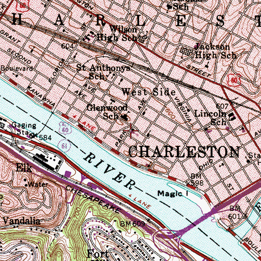 Topographic Map of First Church of the Nazarene, WV