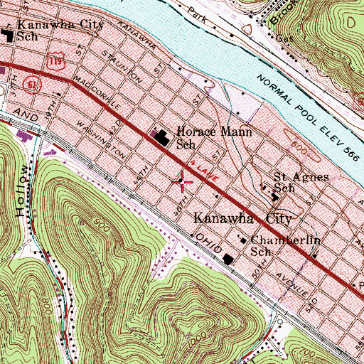 Topographic Map of Kanawha City Baptist Church, WV