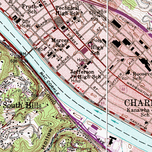 Topographic Map of Mountain State Memorial Hospital (historical), WV
