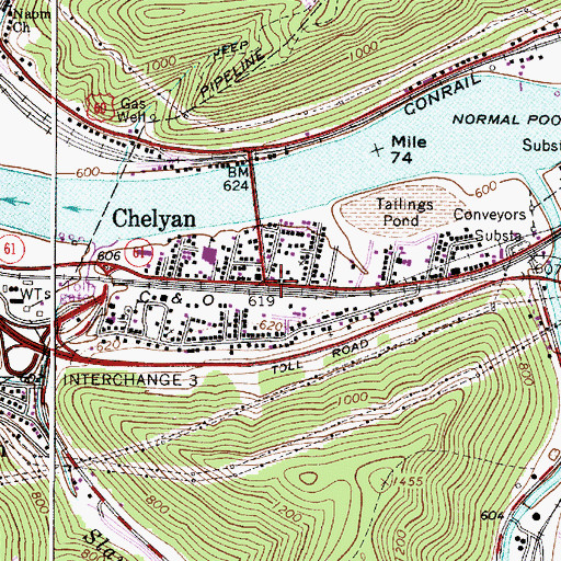 Topographic Map of Cabin Creek Post Office, WV