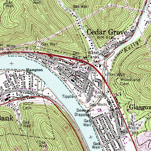 Topographic Map of Cedar Grove Post Office, WV
