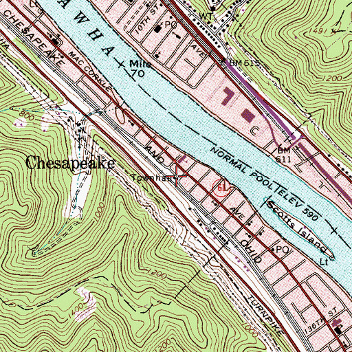 Topographic Map of Chesapeake City Hall, WV