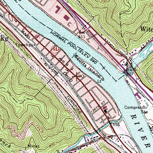 Topographic Map of Chesapeake Post Office, WV