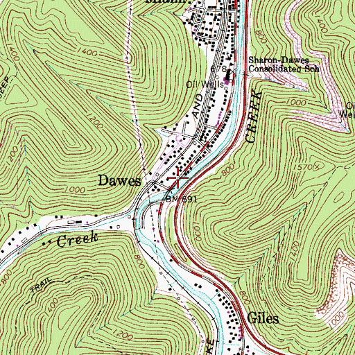 Topographic Map of Dawes Post Office, WV