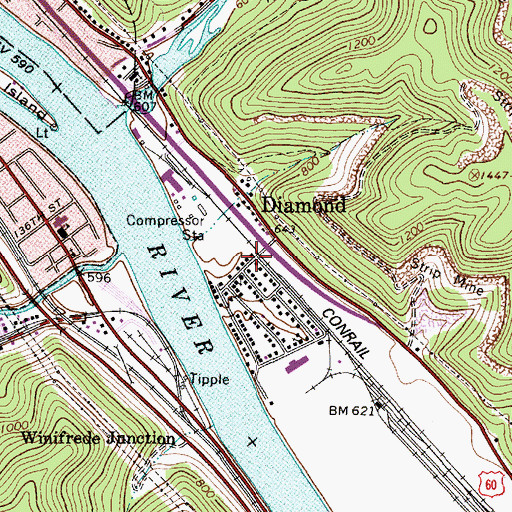 Topographic Map of Drummond Post Office, WV