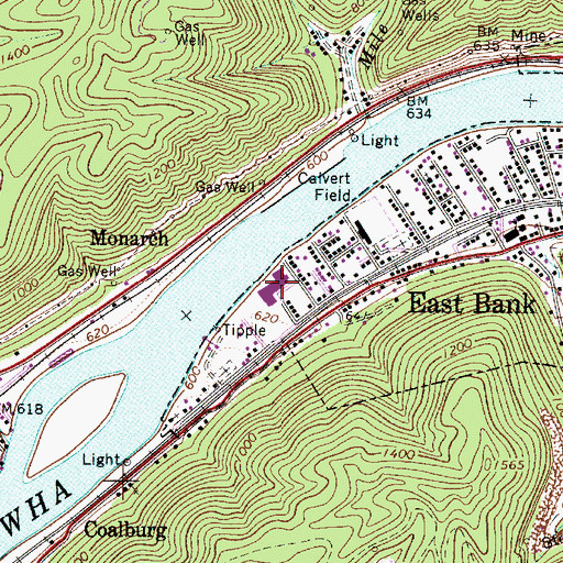 Topographic Map of East Bank Middle School, WV
