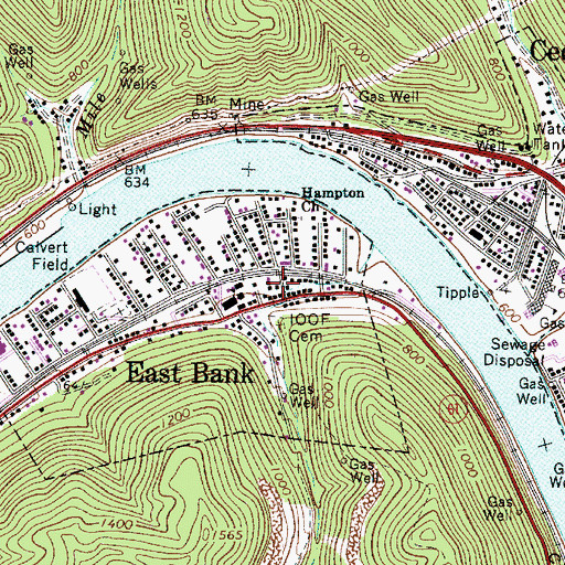 Topographic Map of East Bank Post Office, WV