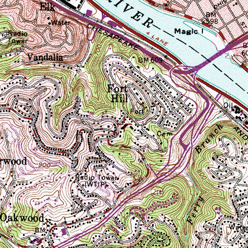 Topographic Map of Fort Hill Elementary School (historical), WV