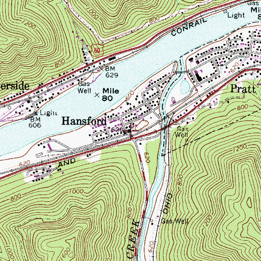 Topographic Map of Hansford Post Office, WV