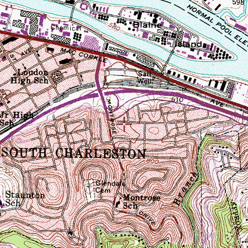 Topographic Map of Highland Avenue Baptist Church, WV