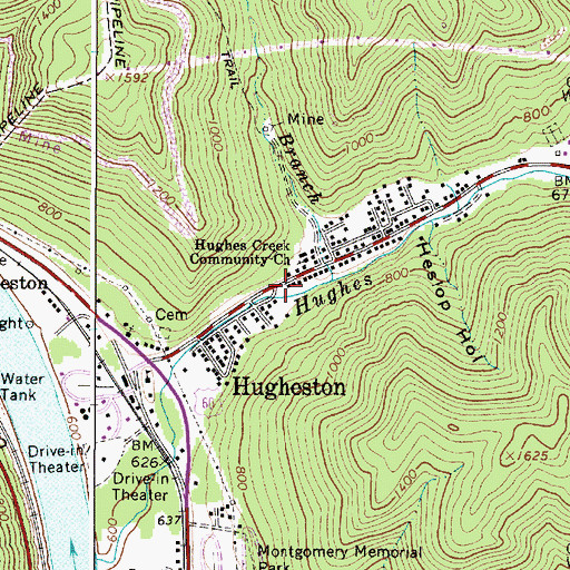 Topographic Map of Hugheston Post Office, WV