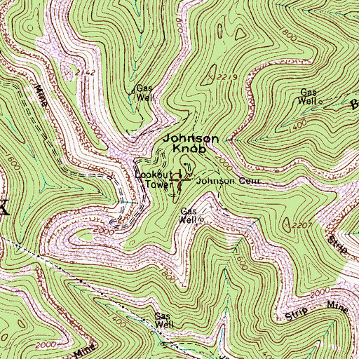 Topographic Map of Johnson Knob Lookout Tower, WV