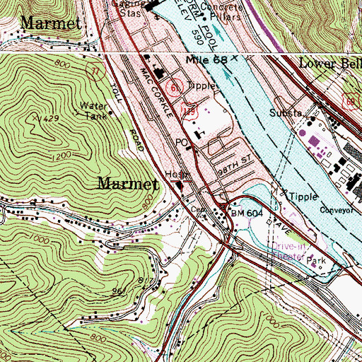 Topographic Map of Marmet Hospital (historical), WV