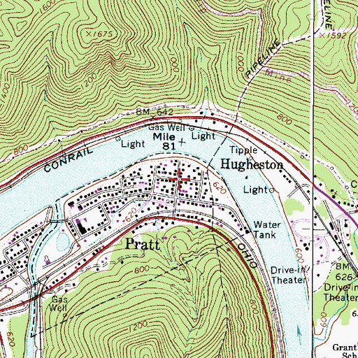 Topographic Map of Pratt Historic District, WV
