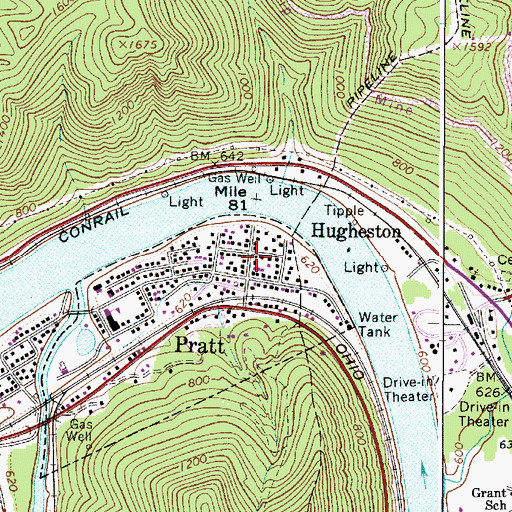 Topographic Map of Pratt Post Office, WV