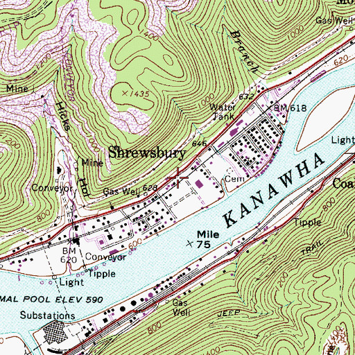 Topographic Map of Shrewsbury Post Office, WV