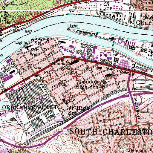 Topographic Map of South Charleston Branch Kanawha County Public Library, WV