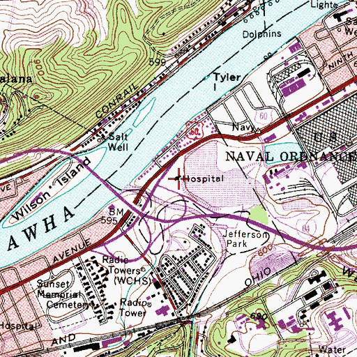 Topographic Map of Southern Hills Hospital (historical), WV