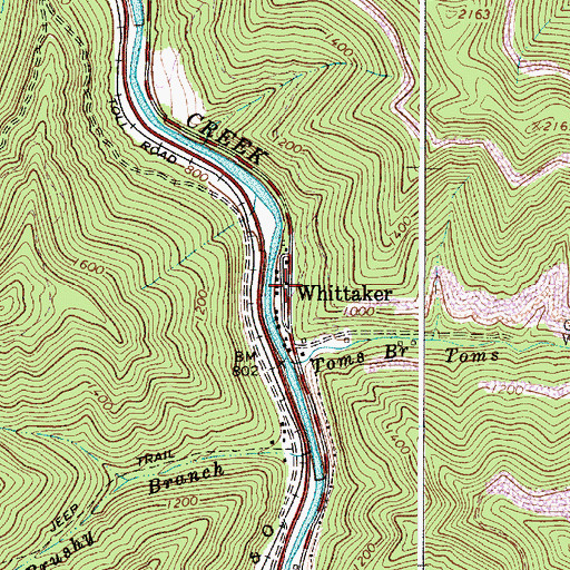 Topographic Map of Whittaker Post Office, WV
