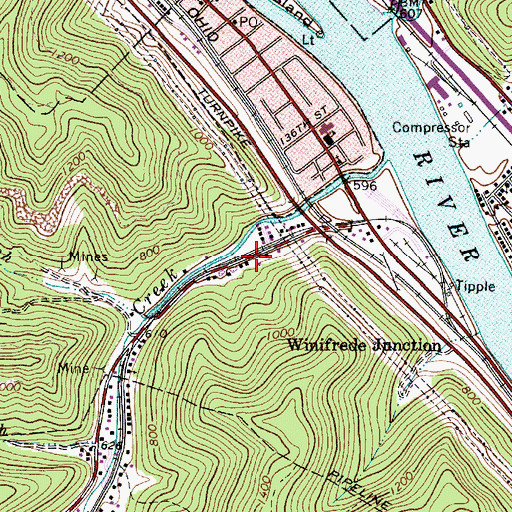 Topographic Map of Winifrede Post Office, WV